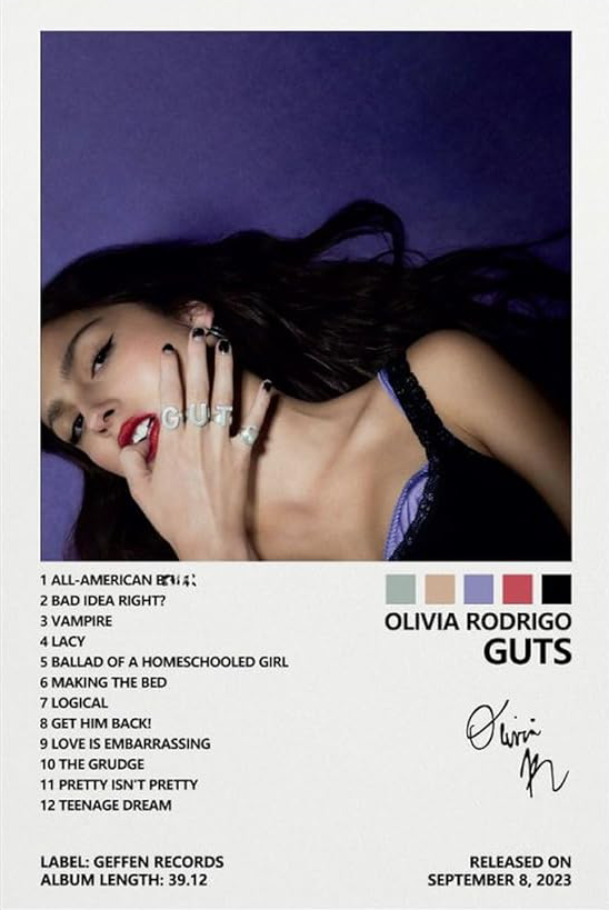 OLIVIA RODRIGO "GUTS" CANVAS POSTER