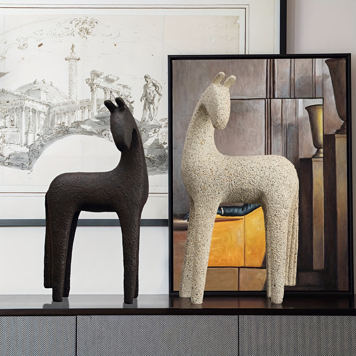 Tnessential Modern Resin Horse Figurine Sculpture Nordic Minimalist 3D Decor
