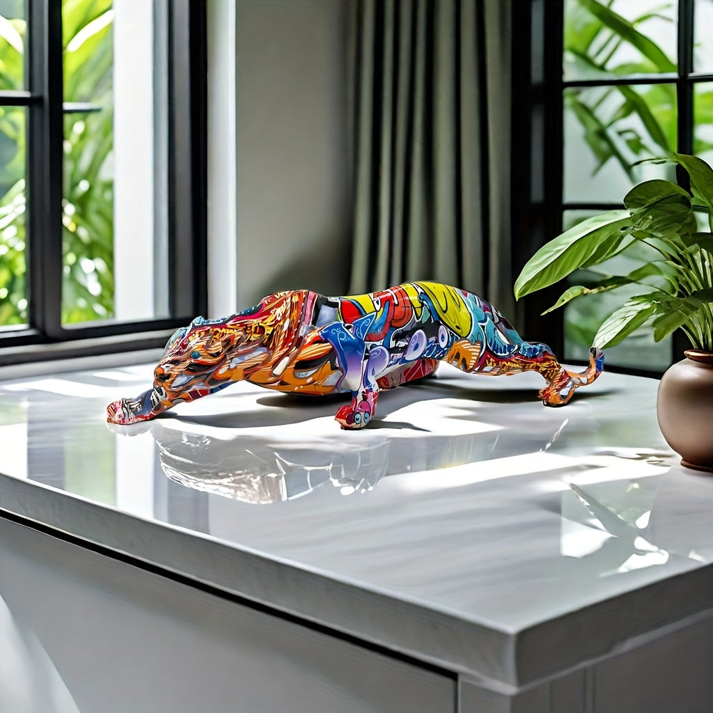 Tnessential Vibrant Money Leopard Graffiti Resin Sculpture 3D Decor