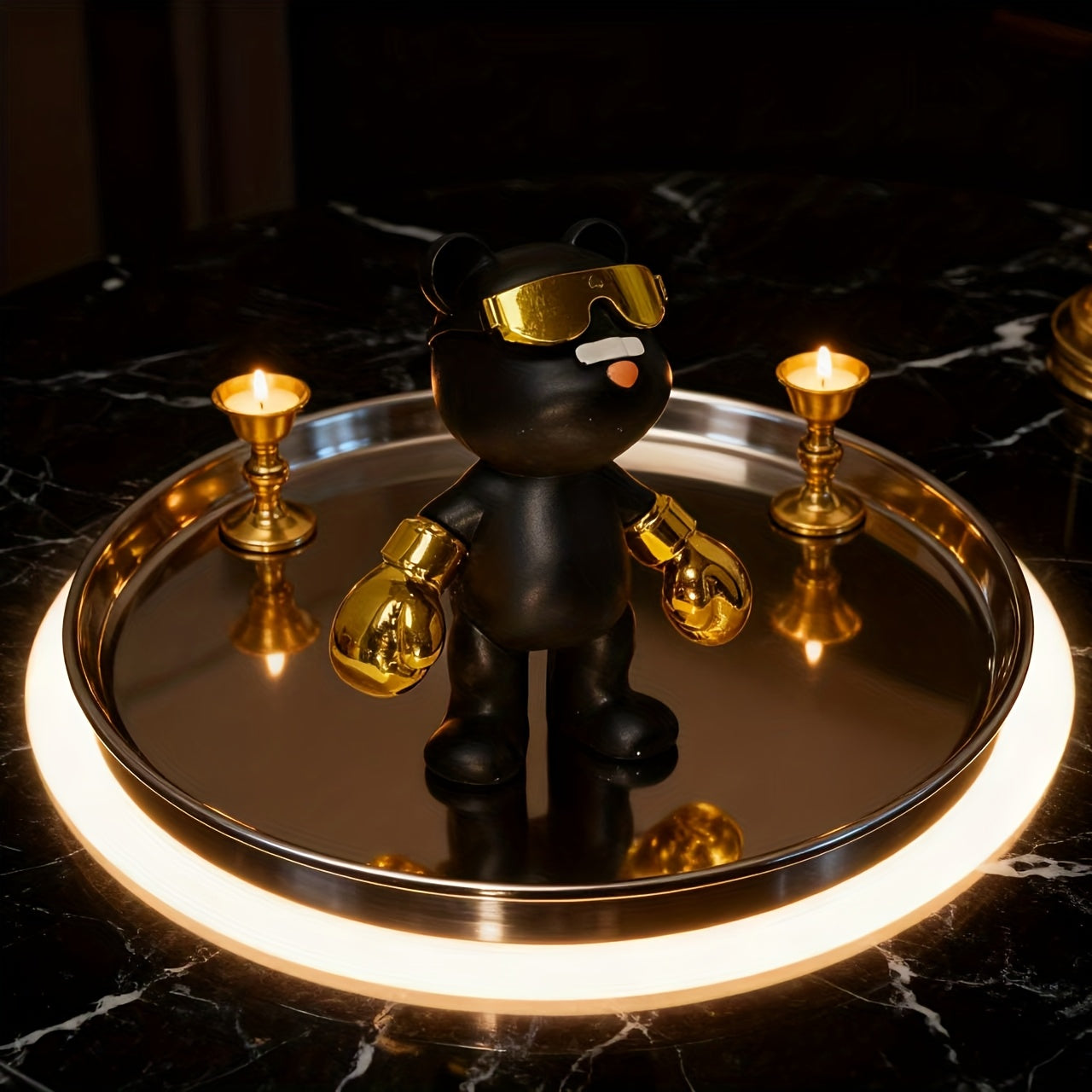 Tnessential Trendy Black and Golden Bear Figurine 3D Decor