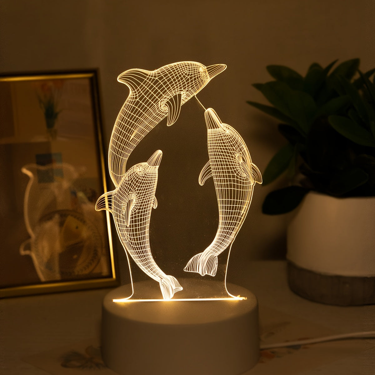 Tnessential USB 3D Glowing Dolphin Creative Night Light 3D Decor