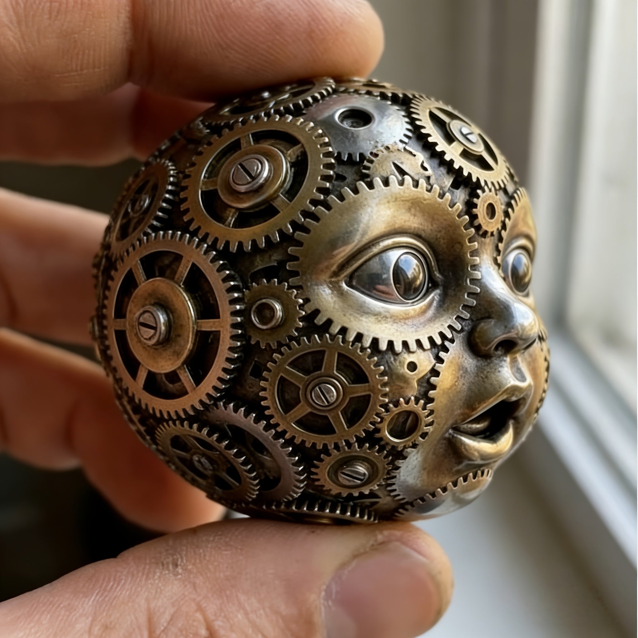 Tnessential Gear-shaped Doll with a Brass-colored Face 3D Decor