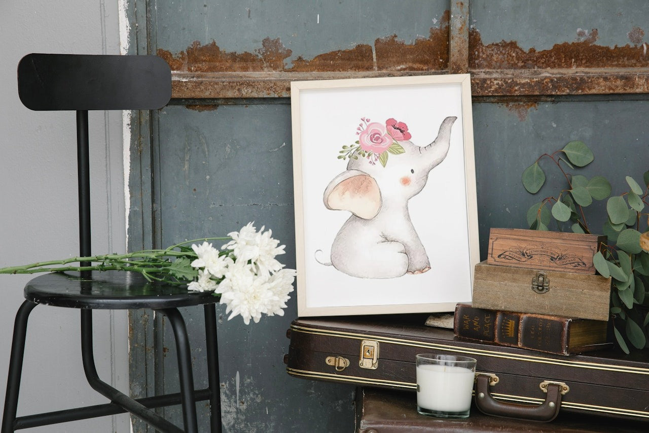 CUTE ELEPHANT NURCERY CANVAS POSTER