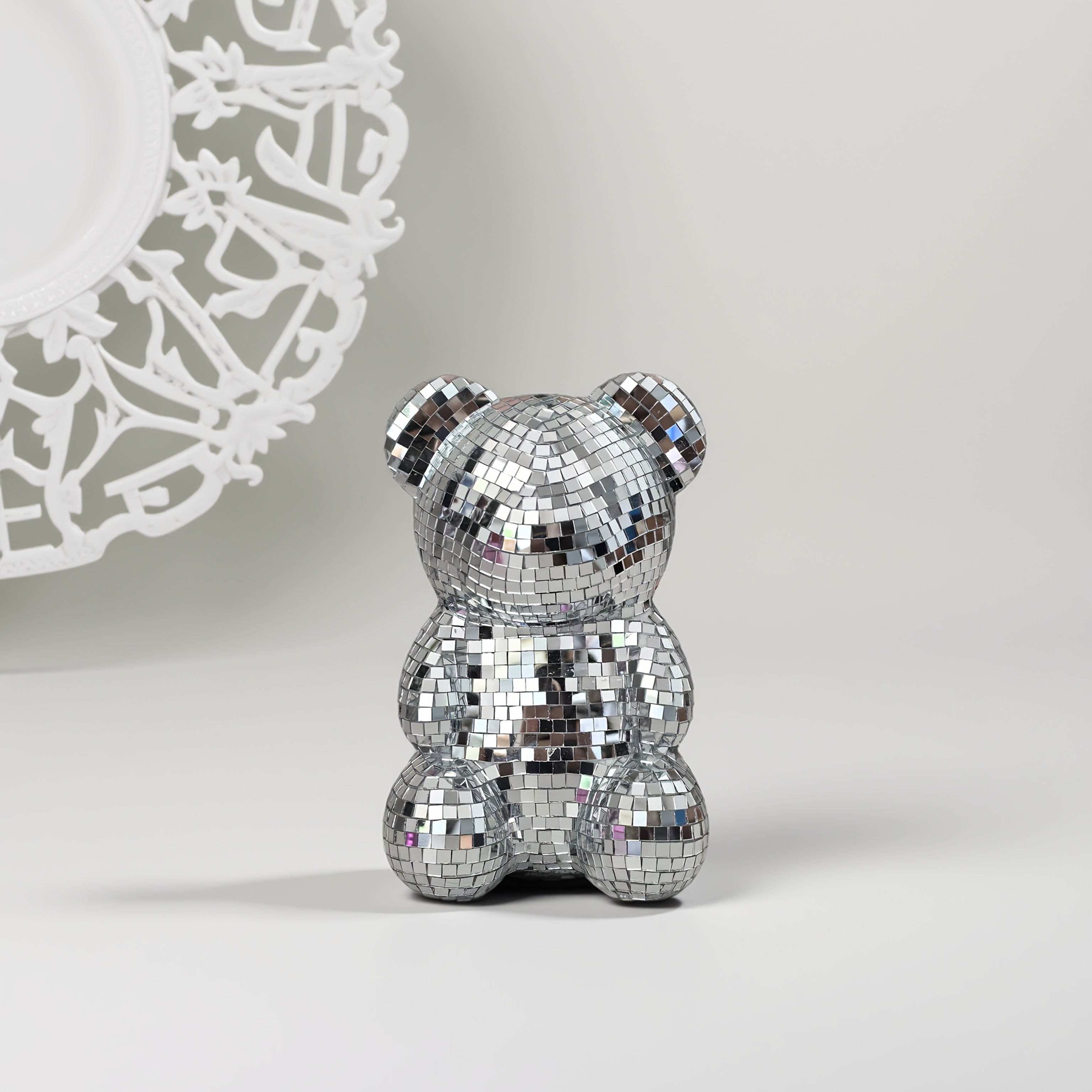 Tnessential 78-inch Christmas Silvery Disco Bear Figurine 3D Decor