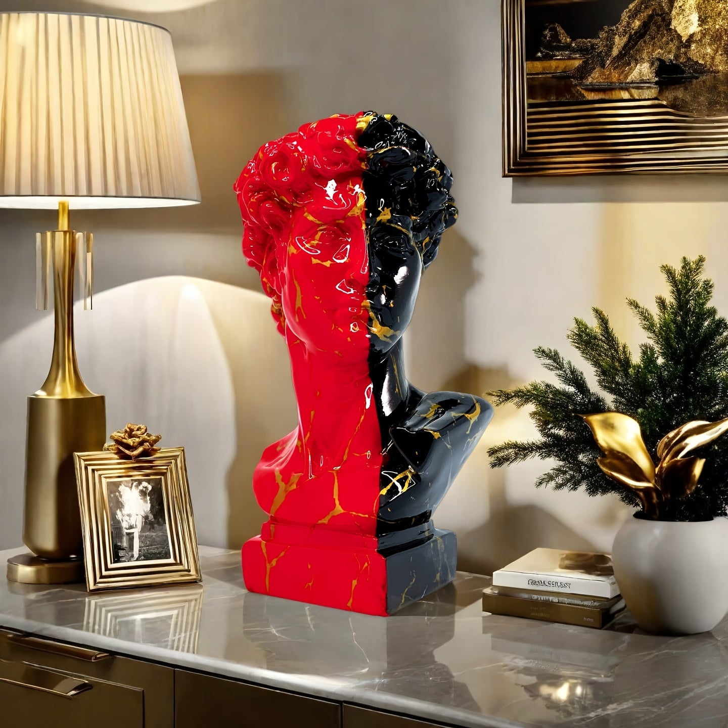 Tnessential Modern Art David Sculpture in Black and Red Color Scheme 3D Decor