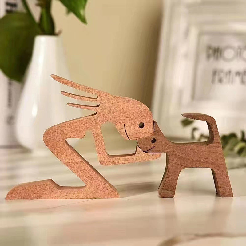 Tnessential Handcrafted Wooden Dog Figurine 3D Decor