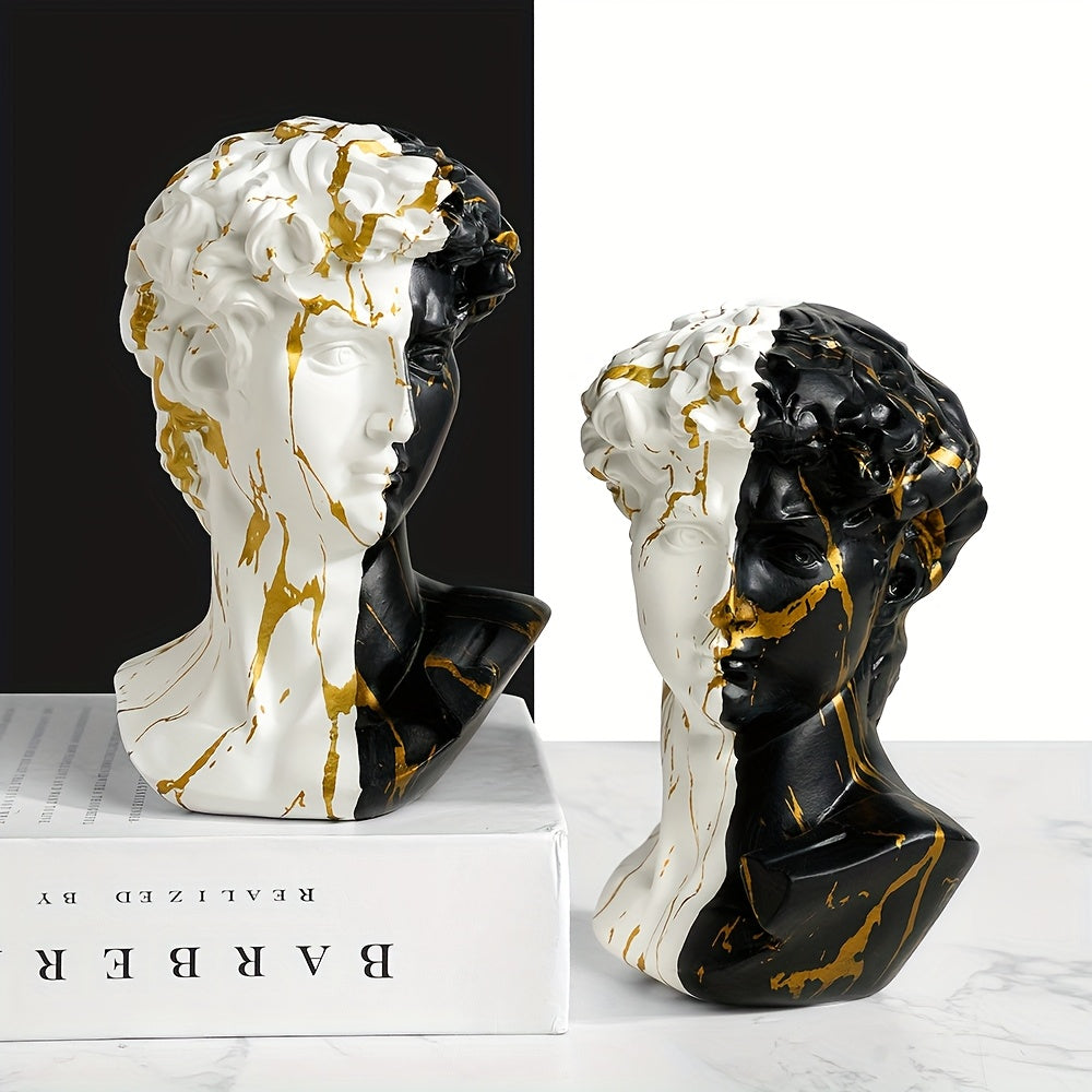 Tnessential Modern Minimalist Black & White David Bust Statue 3D Decor