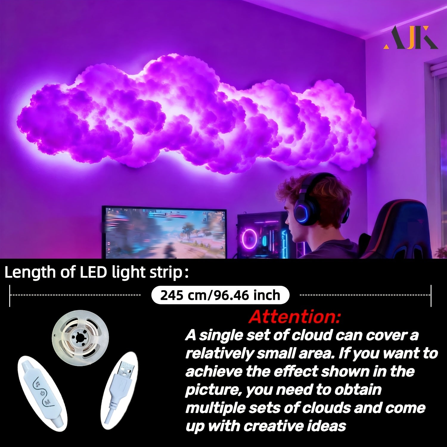 Tnessential AJK LED 3D Cloud Lamp 3D Decor