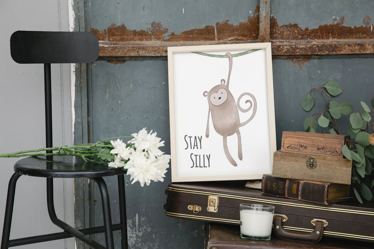 CUTE MONKEY NURSERY CANVAS POSTER