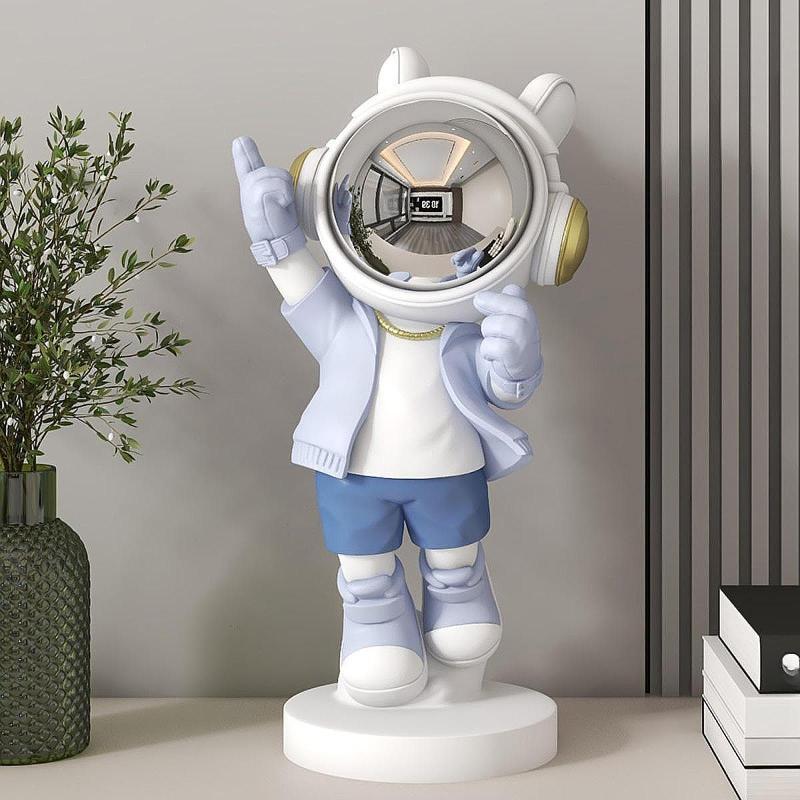 Tnessential Light Blue Astronaut Figurine Making a Heart Gesture 3D Decor