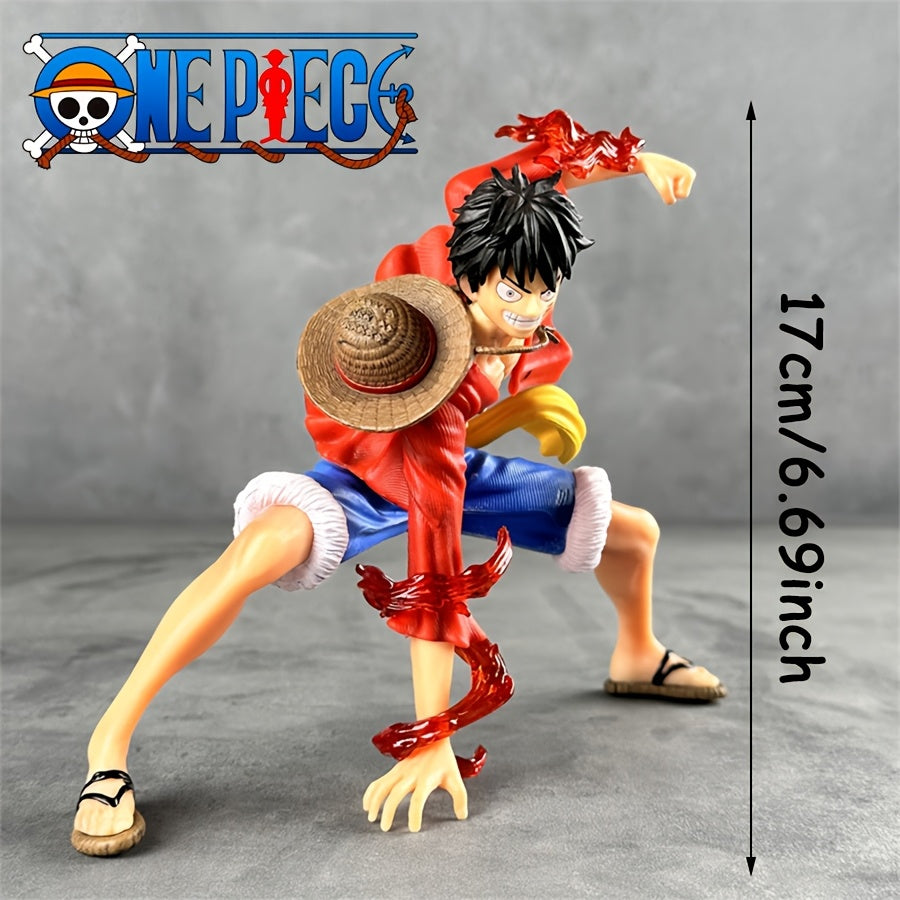 Tnessential Anime Figure: Luffy Squatting Scene Statue Model with Red 3D Decor
