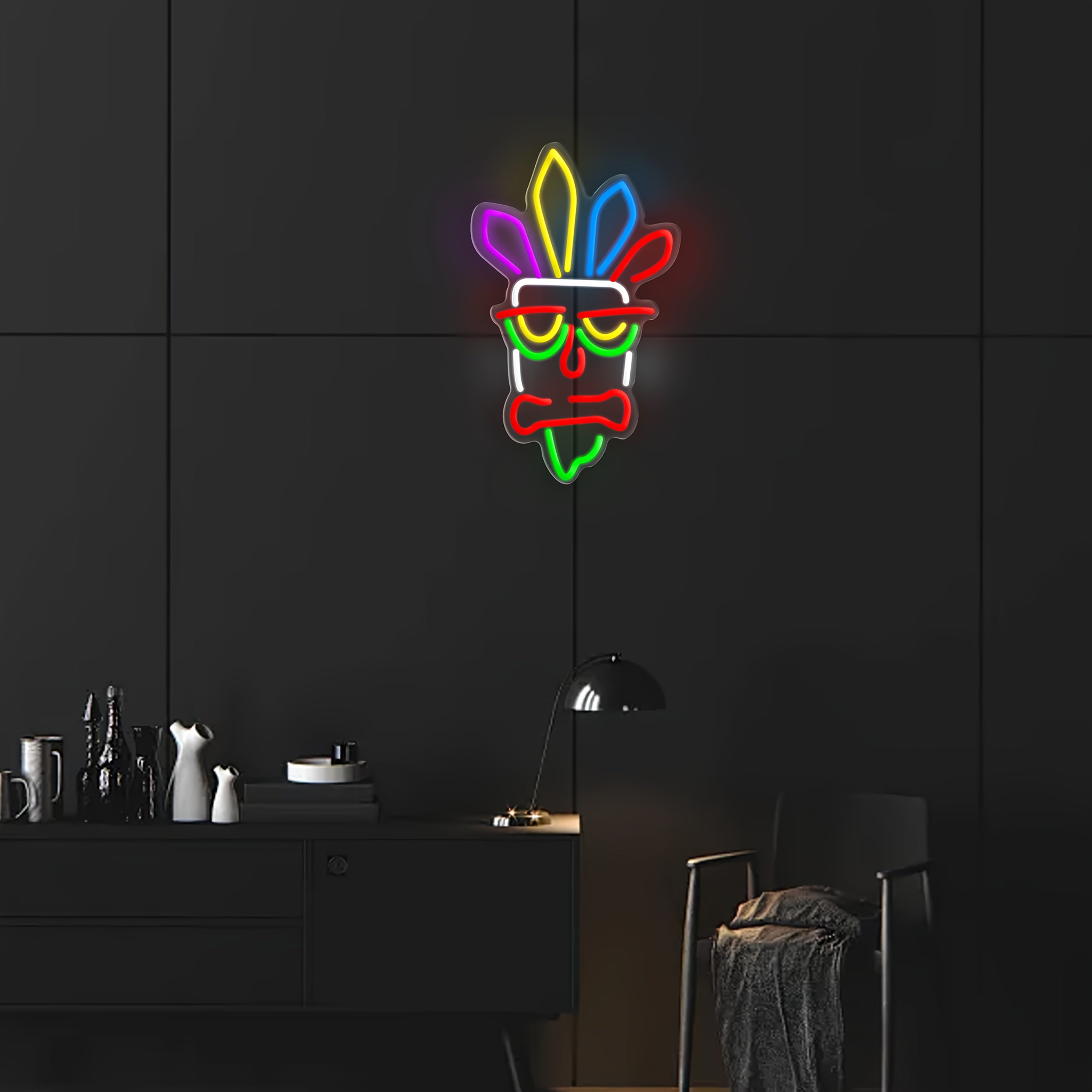Tnessential Vibrant Tiki Mask Powered by USB with Ten Levels of 3D Decor