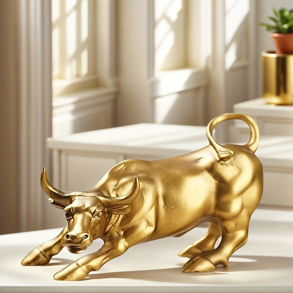 Tnessential Golden Bull Statue 3D Decor