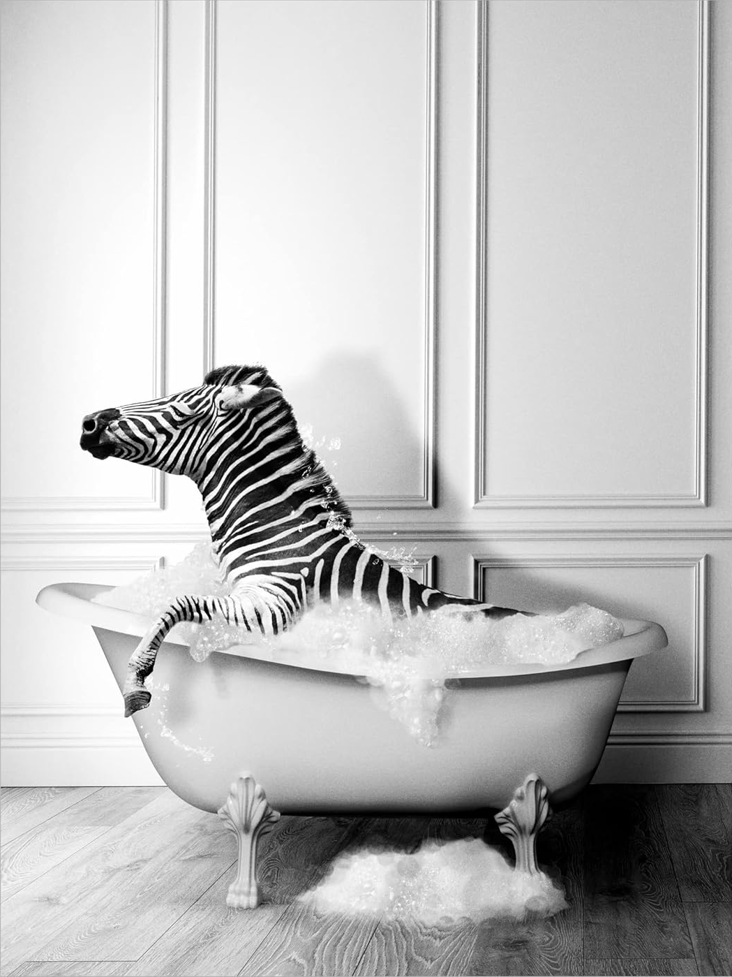 FUNNY ZEBRA IN BATHTUB CANVAS POSTER