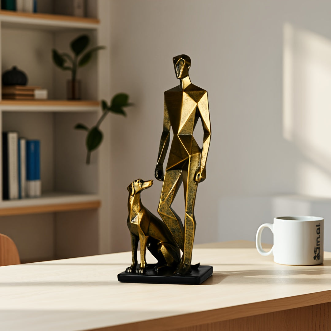 Tnessential Modern Minimalist Human & Dog Sculpture Statue 3D Decor