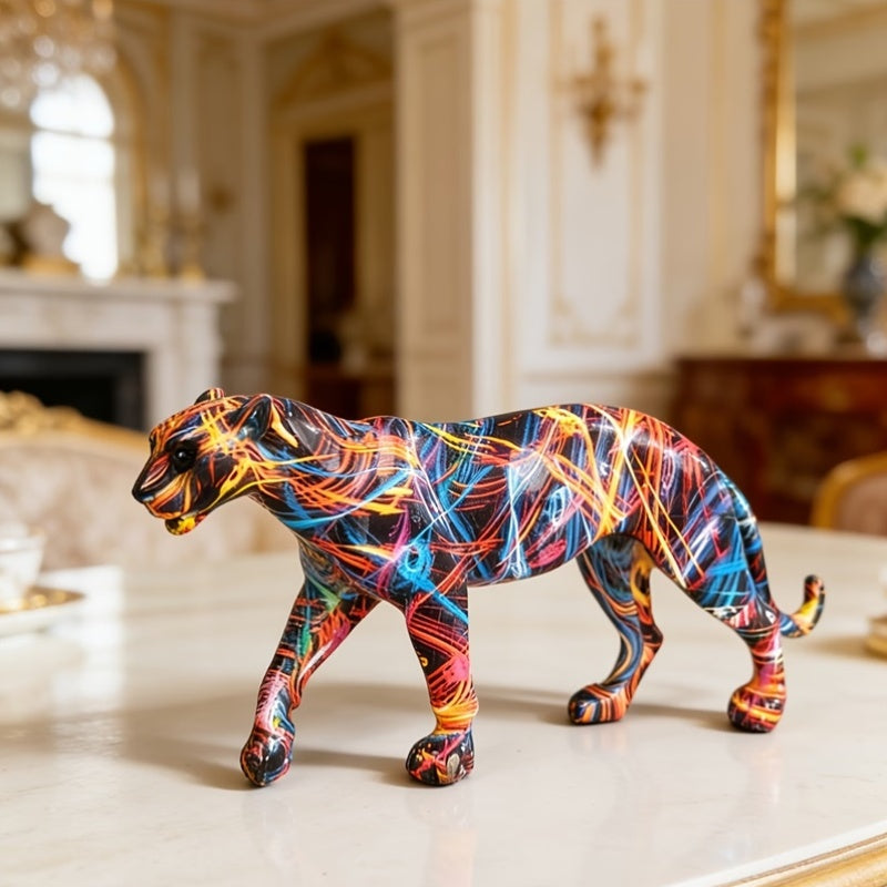 Tnessential Vibrant Graffiti Leopard Statue 3D Decor