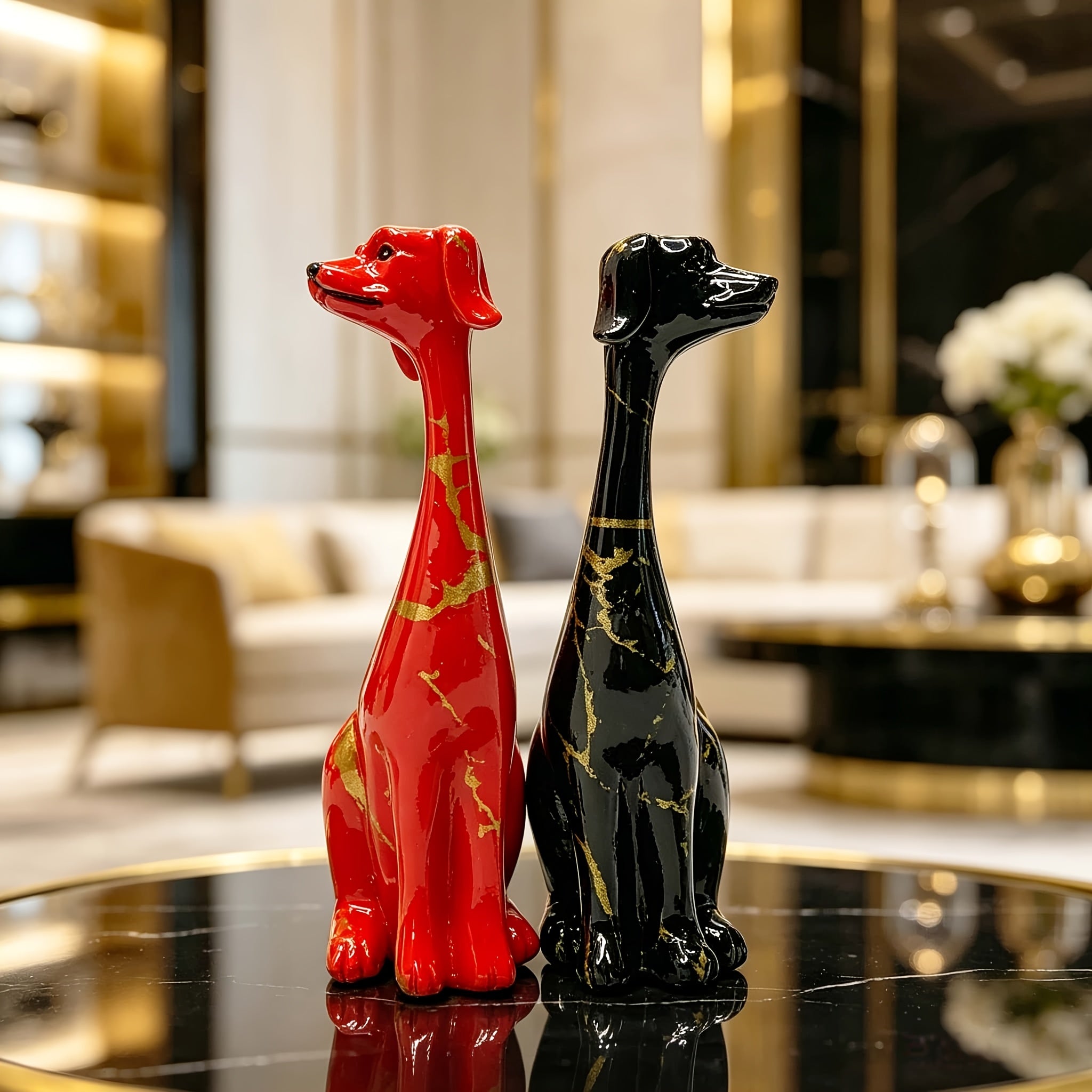 Tnessential Long-necked Dog Statues 3D Decor