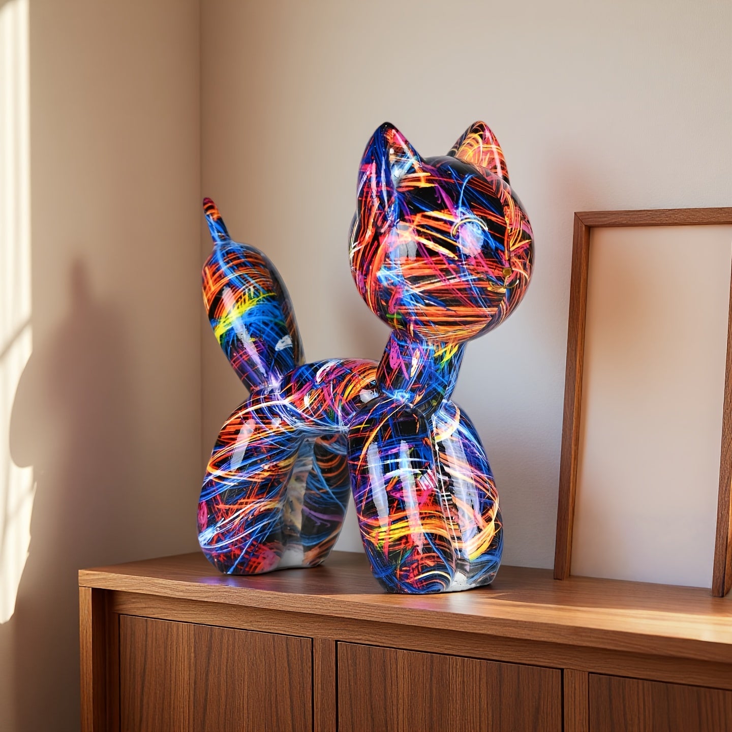Tnessential Colorful Graffiti Balloon Cat Resin Statue Decoration 3D Decor