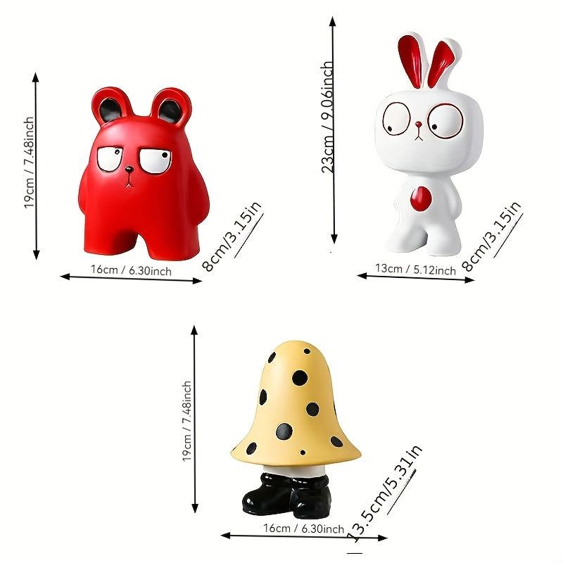 Tnessential Collectible Figurines Cute Rabbit & Bear Figurines 3D Decor