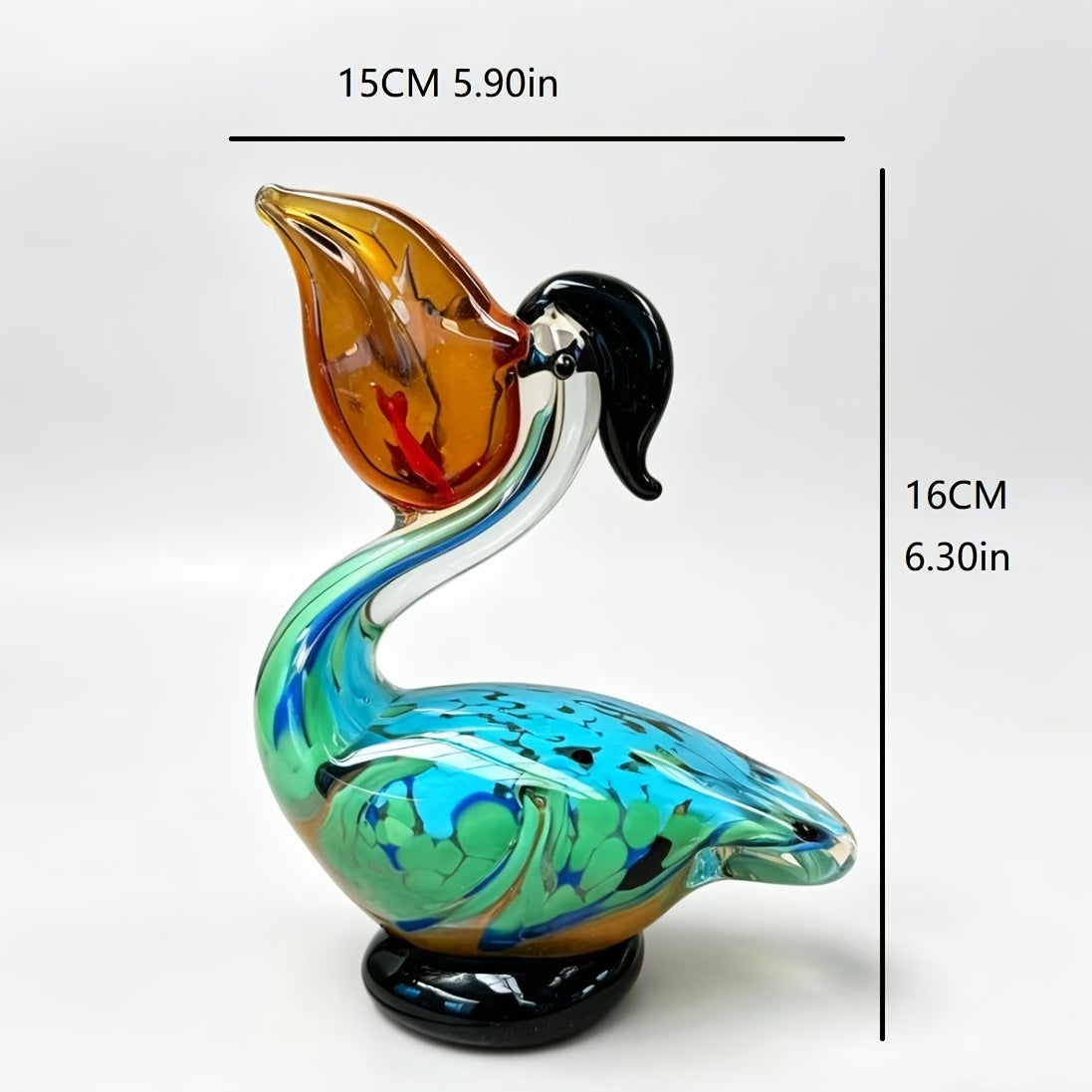 Tnessential Hand-blown Glass Pelican Statue 3D Decor