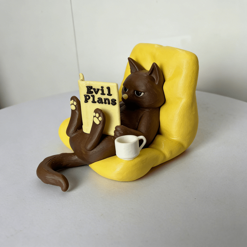Tnessential Cat Reading Ornament Figurine 3D Decor