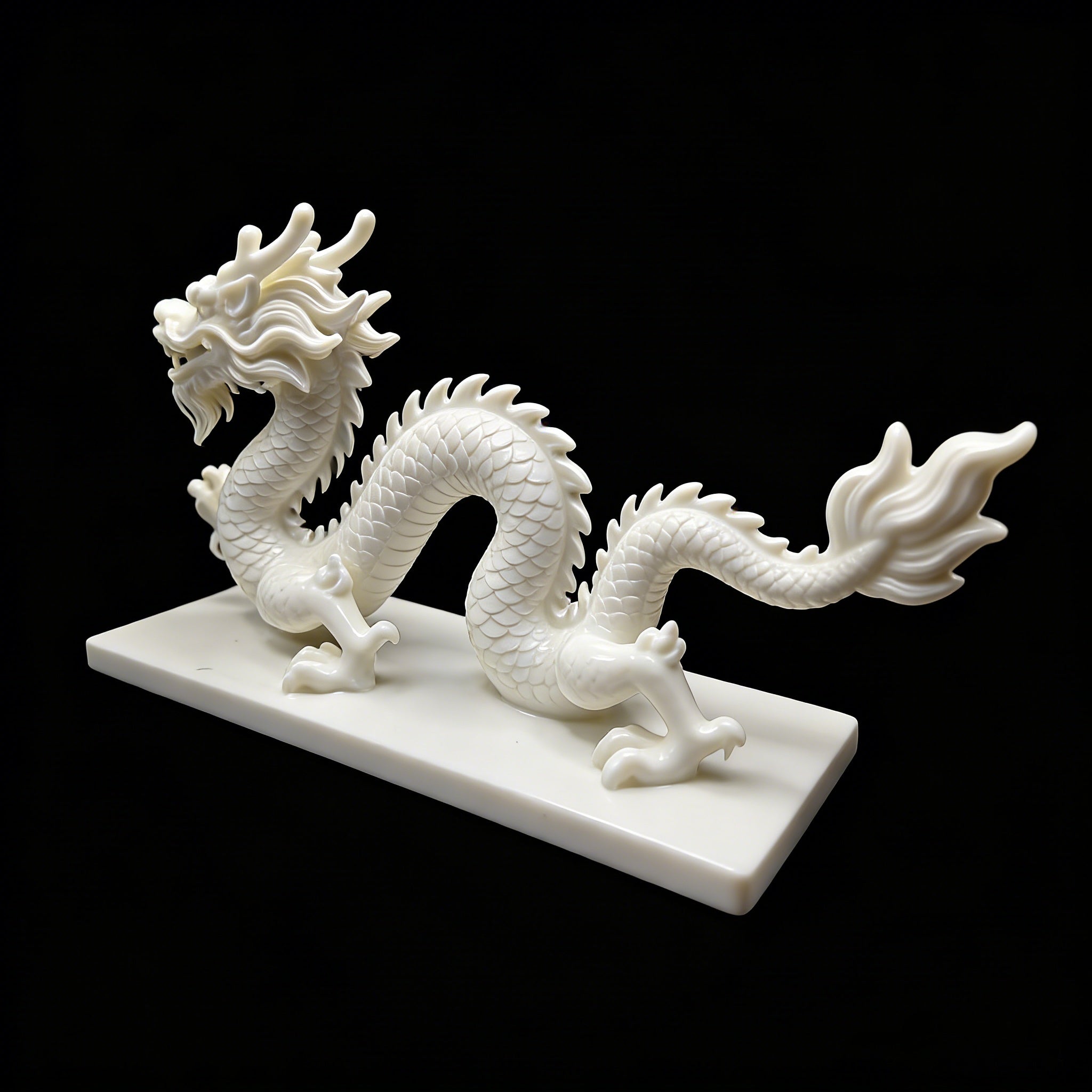 Tnessential Modern Matte White Dragon Sculpture Statue 3D Decor