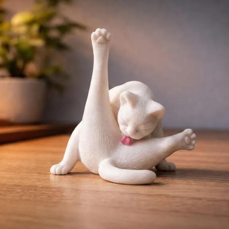 Tnessential Charming Resin Cat Statue 3D Decor