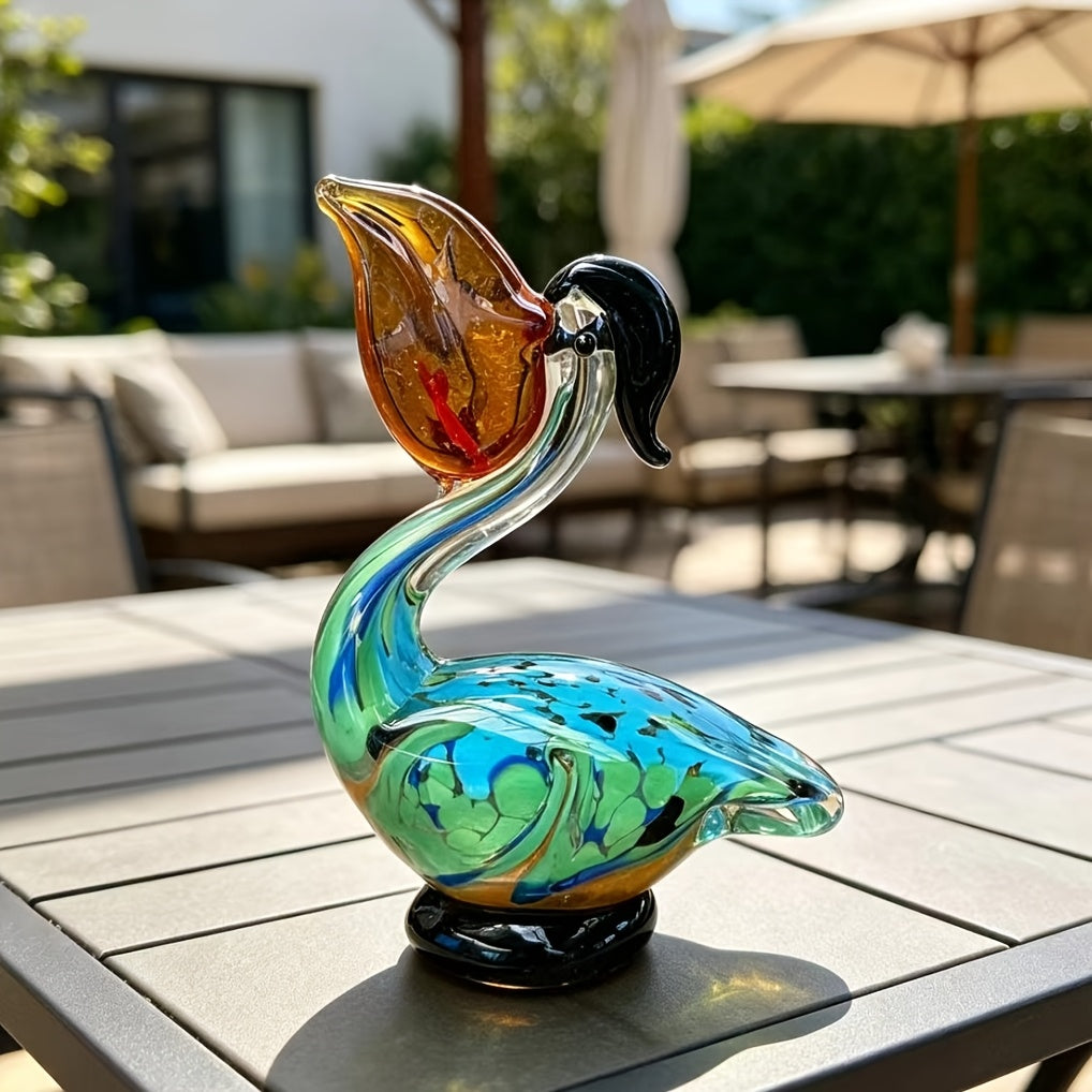 Tnessential Hand-blown Glass Pelican Statue 3D Decor