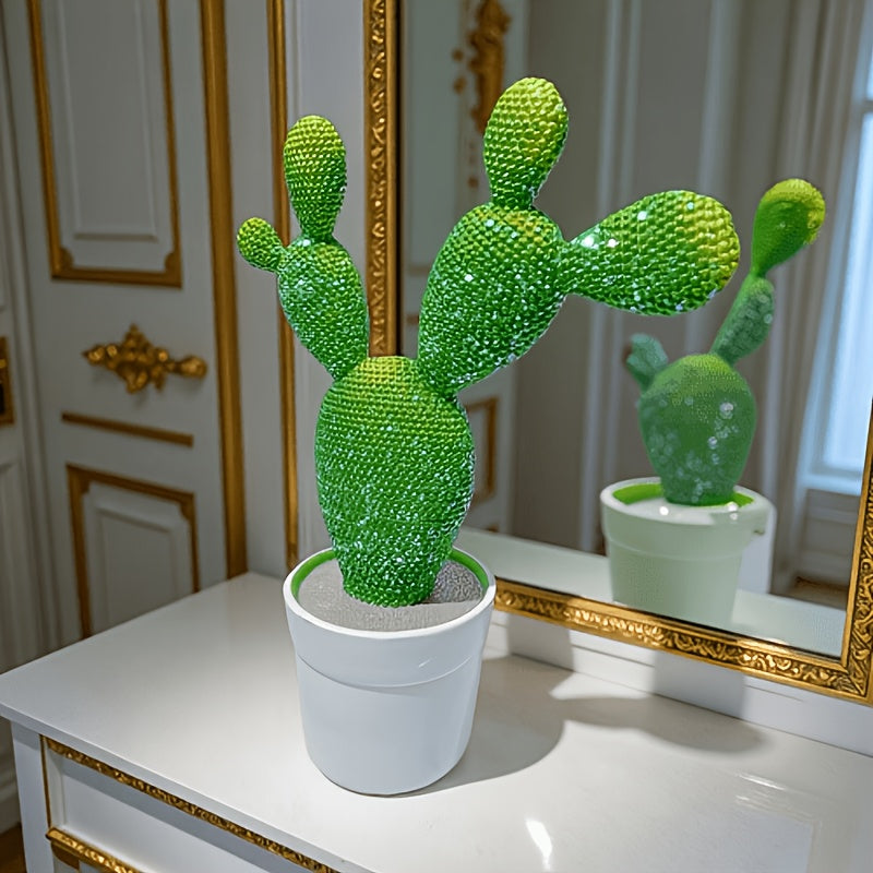 Tnessential Sparkly Green Cactus Statue 3D Decor