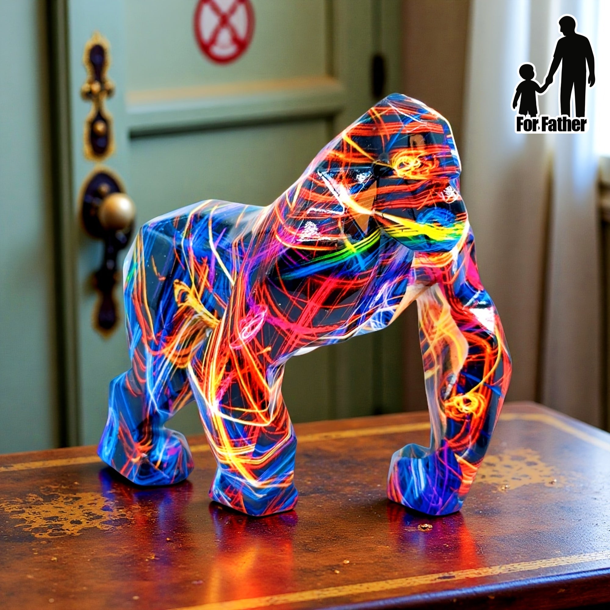 Tnessential Modern Abstract Multicolor Geometric Gorilla Statue 3D Decor