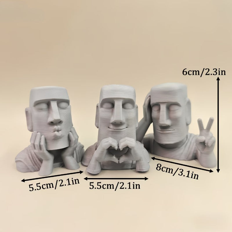 Tnessential Set of 3 Artistic Moai Statues 3D Decor