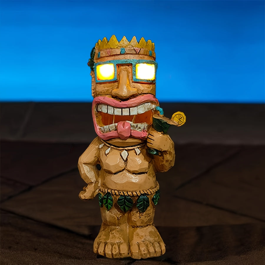 Tnessential Tiki Statue Solar Lights Outdoor Decoration 3D Decor