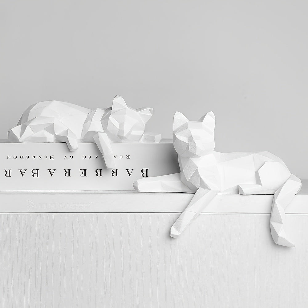 Tnessential Of Cat Sculpture Geometric Cut Animal Resin Artwork 3D Decor