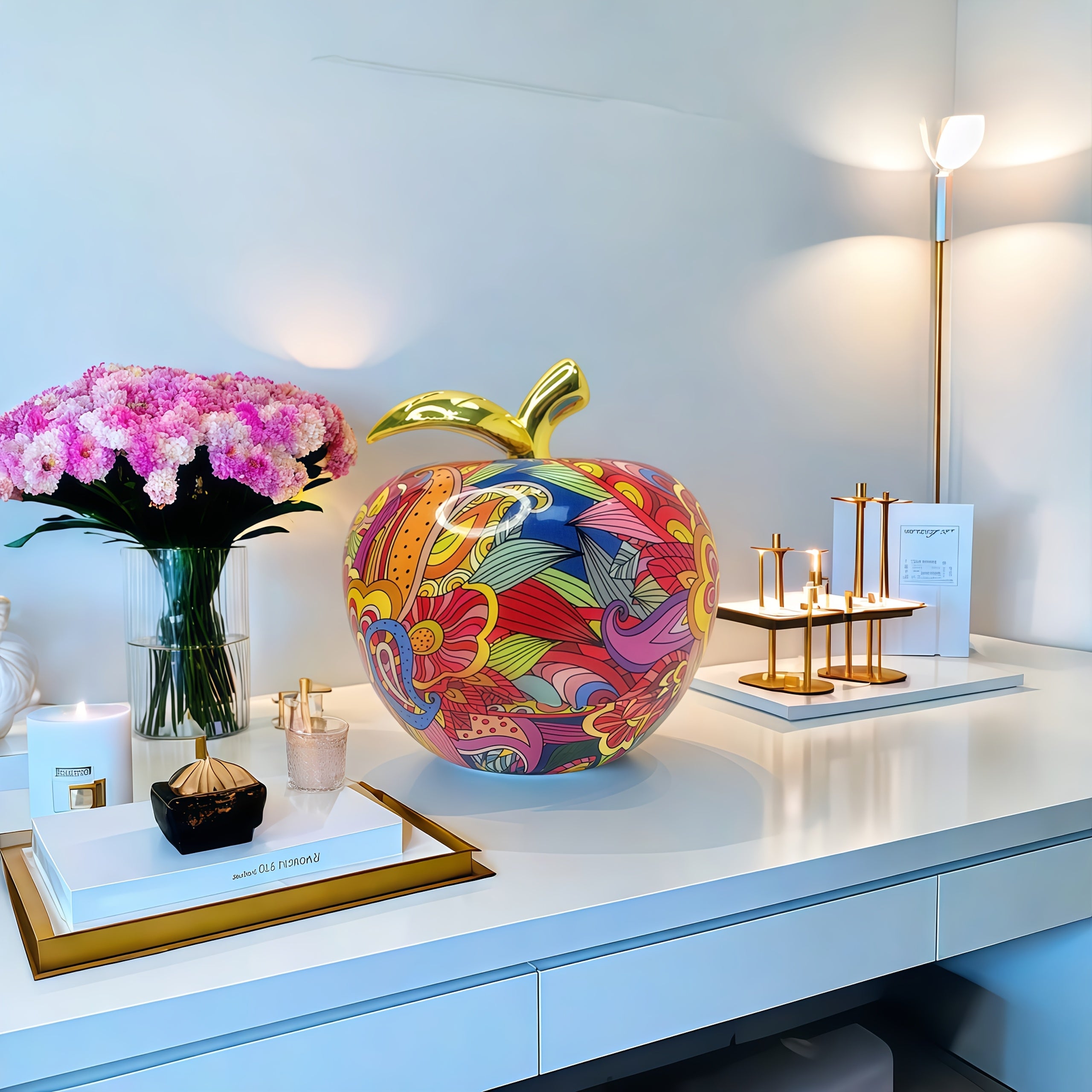Tnessential Vibrant Colors of Apple Decorated Sculptures Add 3D Decor