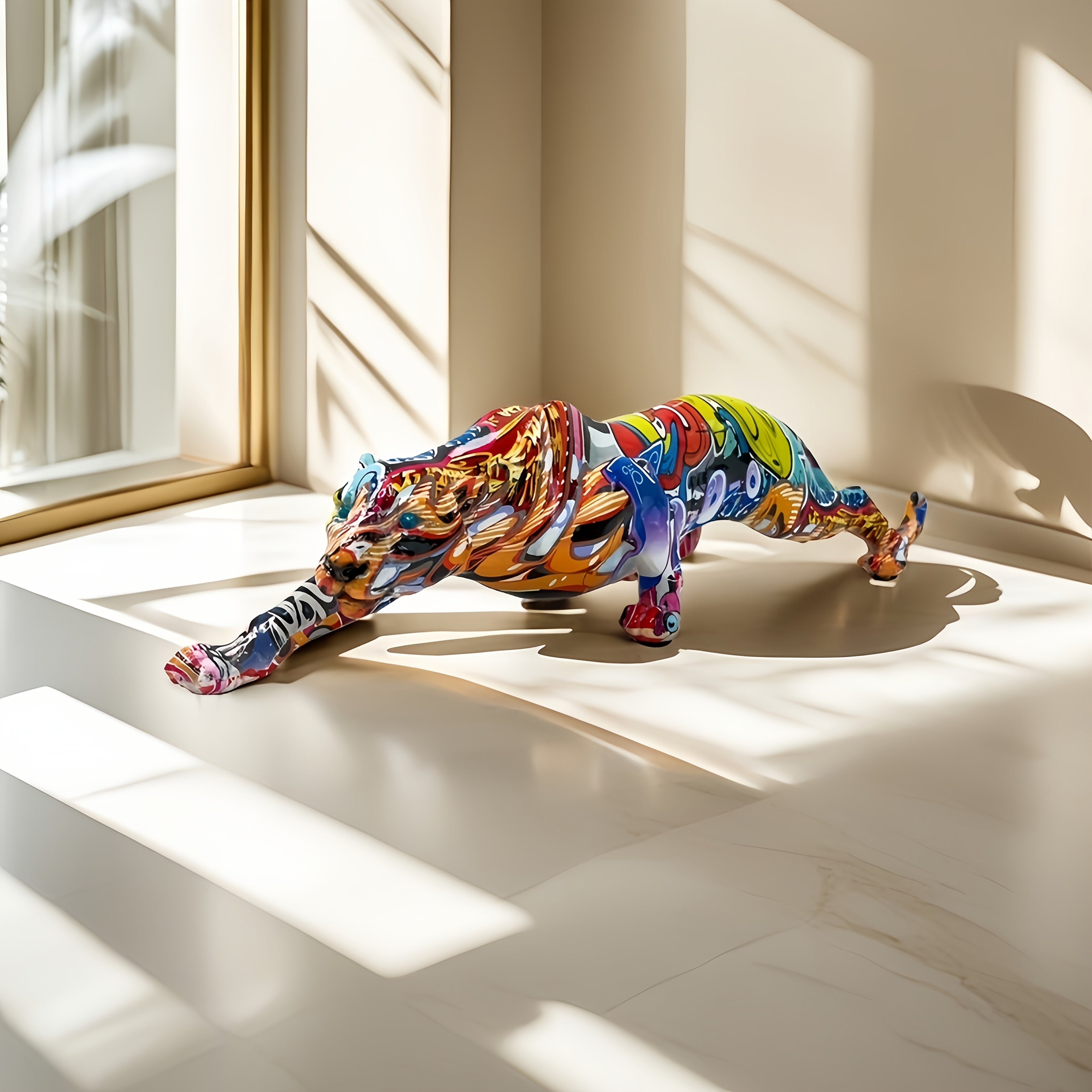 Tnessential Vibrant Graffiti Leopard Figurine 3D Decor