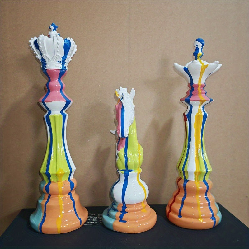Tnessential International Chess King Queen Knight 3pcs Cabinet Entrance 3D Decor