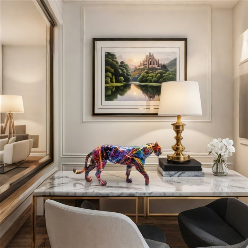 Tnessential Vibrant Graffiti Leopard Statue 3D Decor