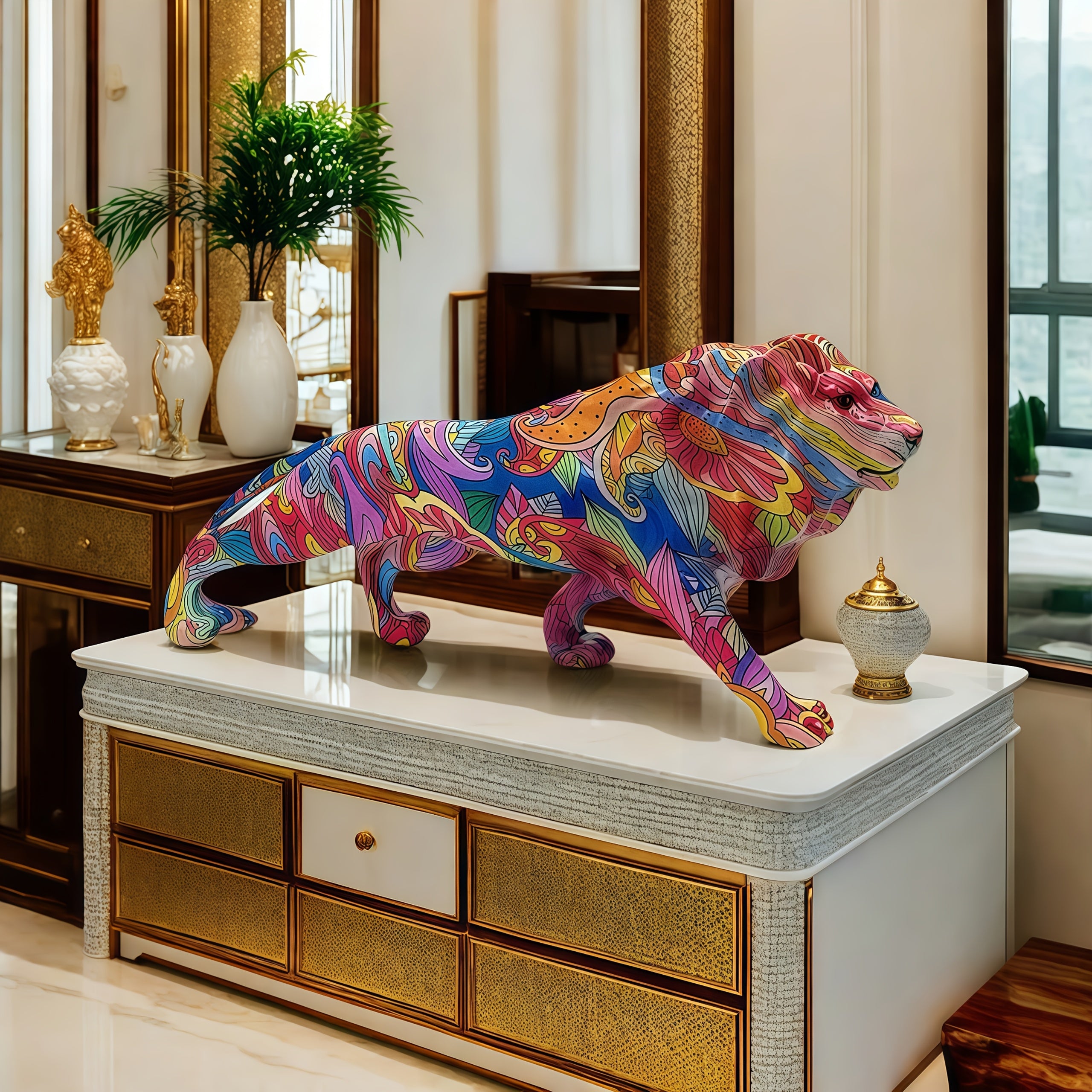 Tnessential Creative High-end Graffiti Lion Resin Sculpture 3D Decor