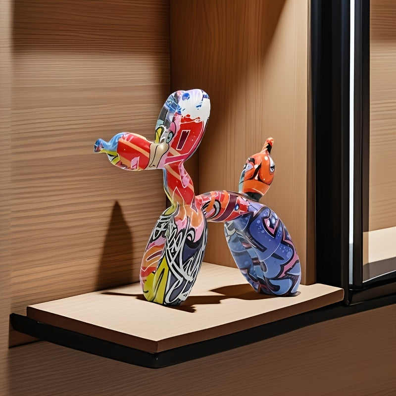 Tnessential Vibrant Graffiti Balloon Dog Sculpture 3D Decor
