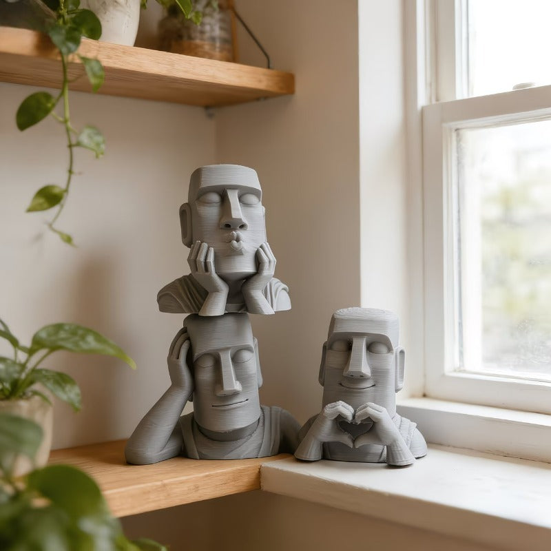 Tnessential Set of 3 Artistic Moai Statues 3D Decor