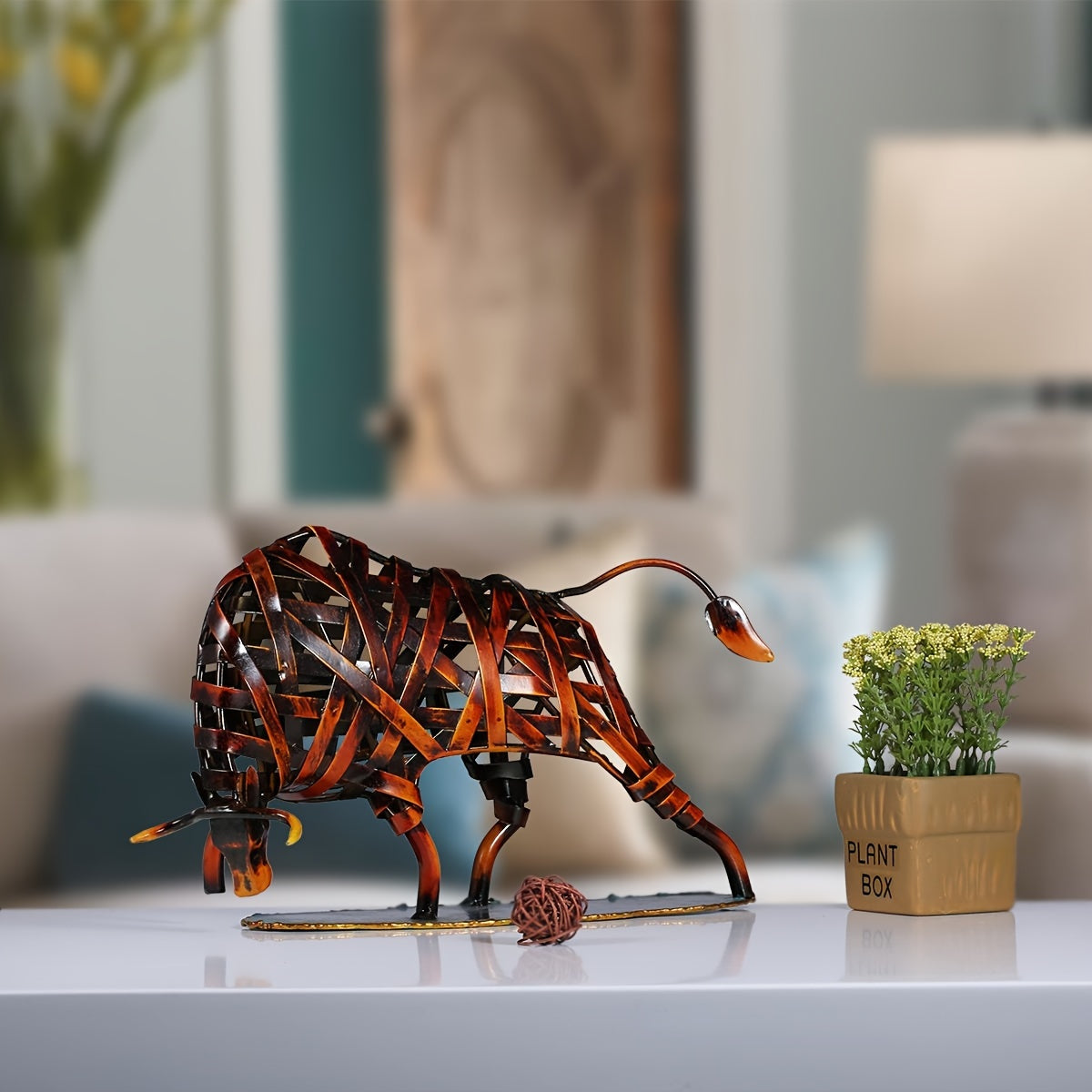 Tnessential Iron Woven Cow Metal Sculpture 3D Decor