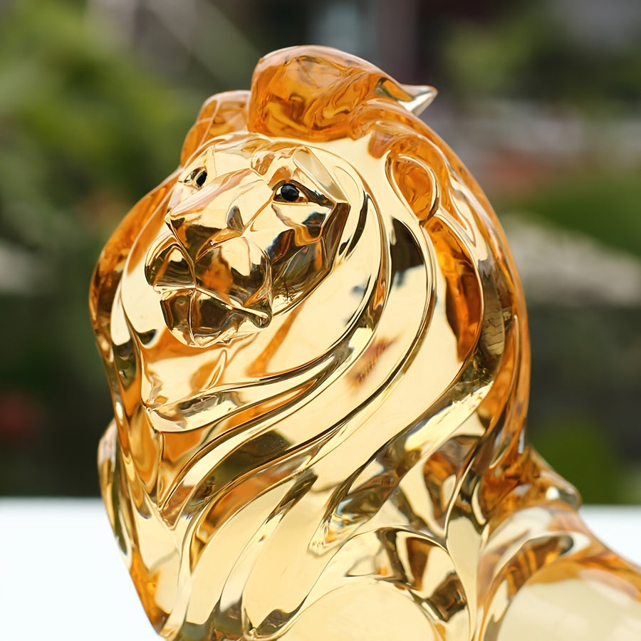 Tnessential D Flat 3D Creative Amber Lion Figurine Transparent 3D Decor