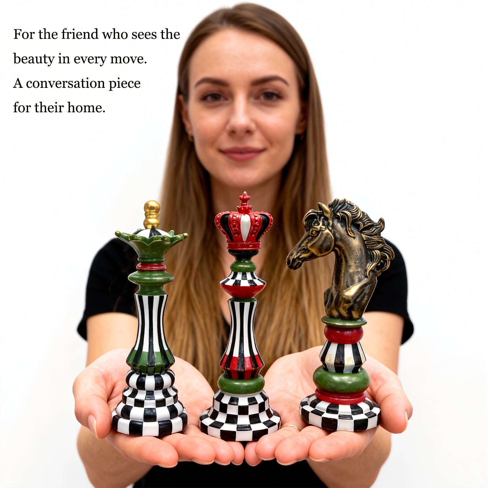 Tnessential Set of 3 Decorative Chess Pieces Featuring a Grid Design 3D Decor