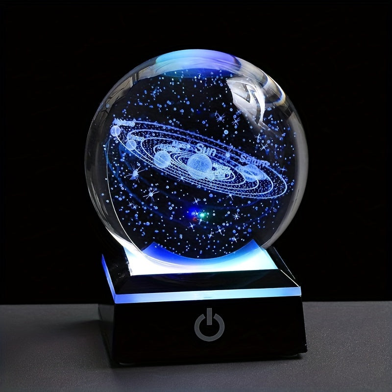 Tnessential Small 3D Solar System Crystal Ball with a Touch LED Base 3D Decor