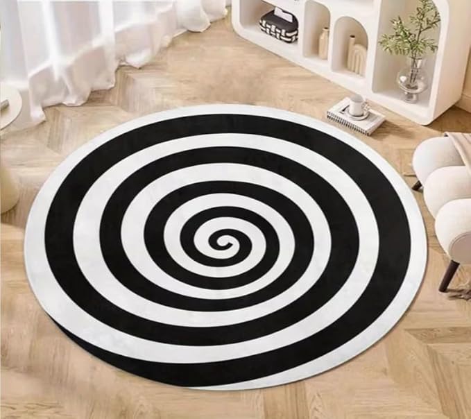 BLACK WHITE SPIRAL RUG