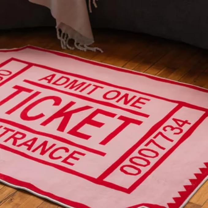 Aesthetic Pink Ticket Pattern Rug