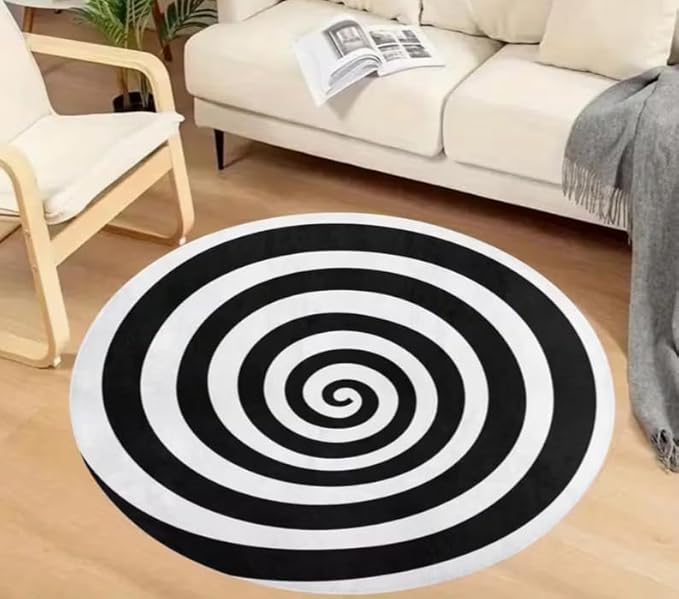 BLACK WHITE SPIRAL RUG