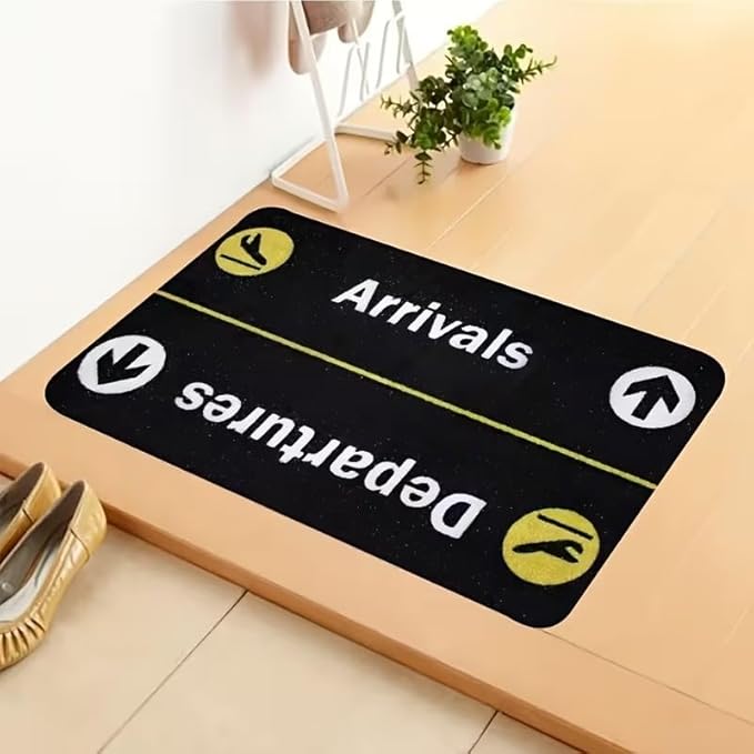 FUNNY ARRIVAL AND DEPARTURE RUG