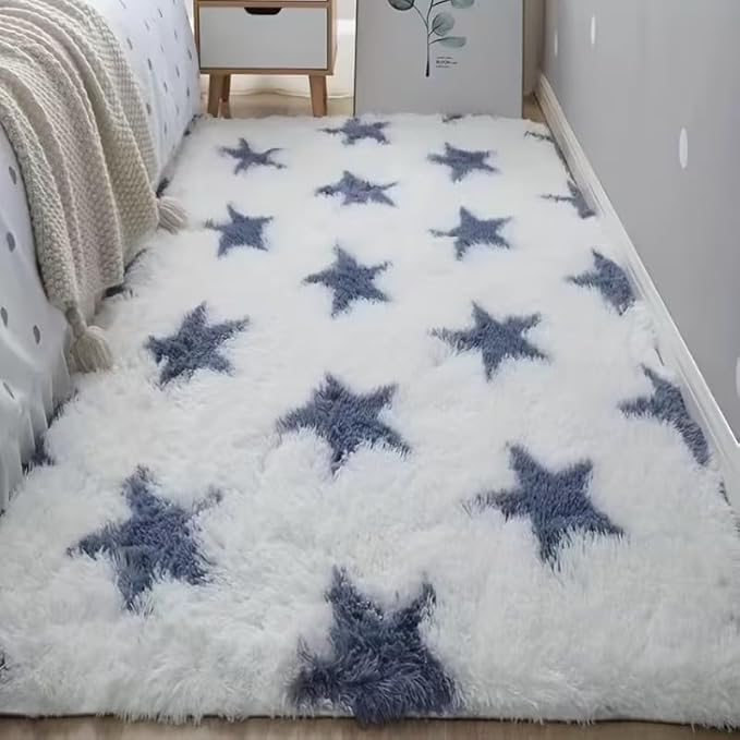 Cute Blue and White Star Pattern Rug