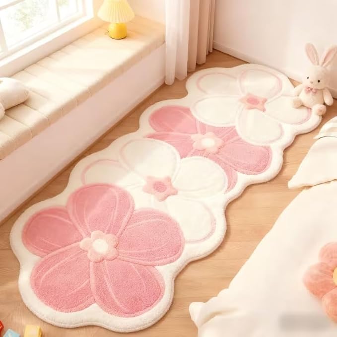 CUTE PINK RECTANGULAR FLORAL RUG